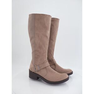 BZees Women's Olympia Knee High Boot Stretch Fabric Size 11 Tan Beige Zip Up